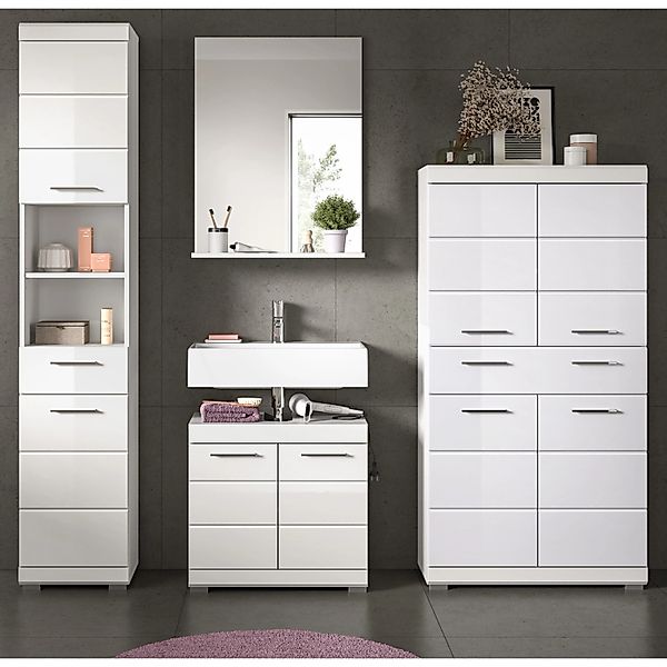 Inn.Furn Badmöbel Set 4-teilig 200 cm in Weiß Hochglanz Shawn günstig online kaufen