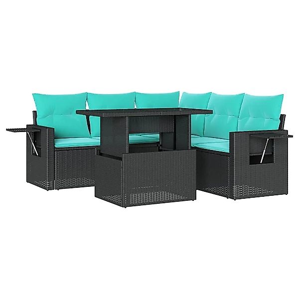 vidaXL 6-Tlg Gartensofa-Set mit Kissen Schwarz Polyrattan 3267897 günstig online kaufen