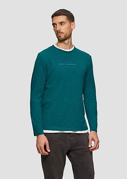 s.Oliver Langarmshirt Meliertes Longsleeve aus Jersey mit Logo-Print Sticke günstig online kaufen