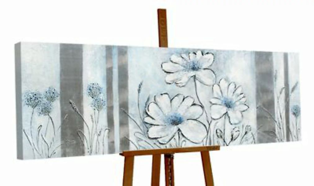 YS-Art™ "Gemälde Acryl  ""Blüten"" handgemalt auf Leinwand 150x50 cm" blau günstig online kaufen