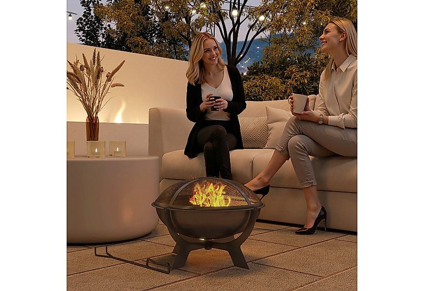 Outsunny Feuerschale Ø54 x 39 cm, mit Funkenschutz, Schürhaken, (Rund Feuer günstig online kaufen