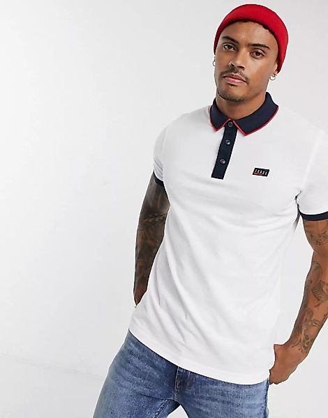Jack & Jones – Core – Weißes Pikee-Polohemd mit Logo und Kontraststreifen günstig online kaufen