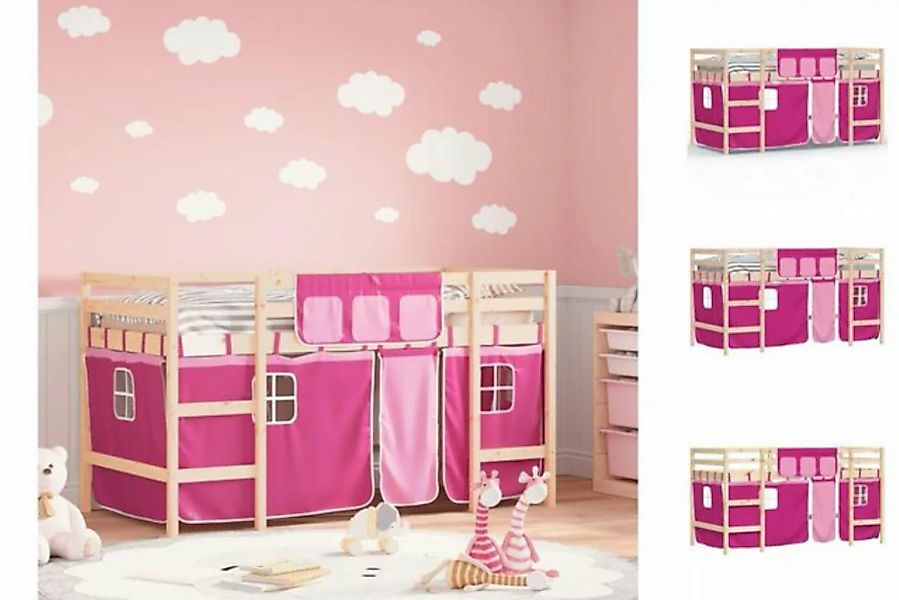 vidaXL Kinderbett Kinderhochbett mit Vorhängen Rosa 80x200 cm Massivholz Ki günstig online kaufen