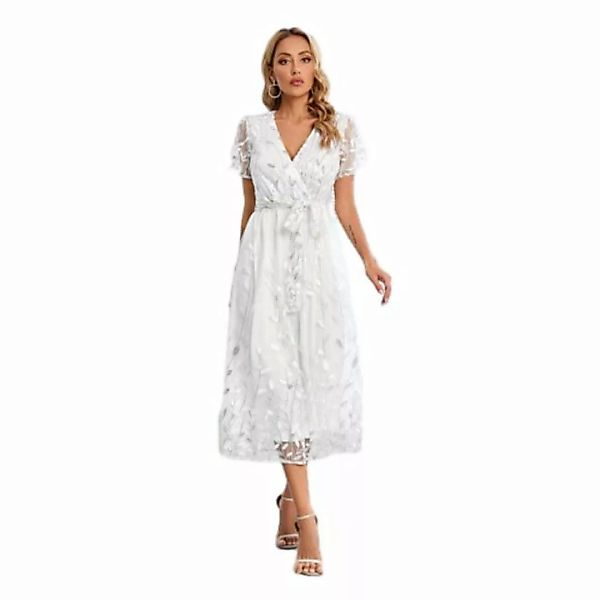 ZWY Plisseekleid Bedrucktes Kleid mit kurzem V-Ausschnitt und bestickten Är günstig online kaufen