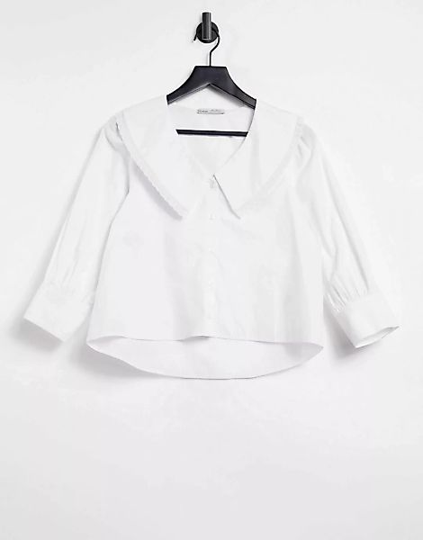 Pull&Bear – Bluse in Weiß mit Kragendetail günstig online kaufen
