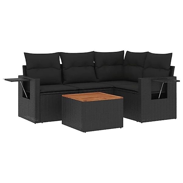 vidaXL 5-Tlg Garten-Sofagarnitur mit Kissen Schwarz Poly Rattan 3224543 günstig online kaufen