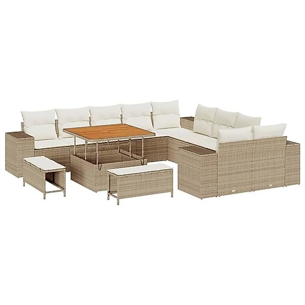 vidaXL Gartensofa-set mit Kissen 13-Tlg Beige und Creme Poly-Rattan 3364006 günstig online kaufen