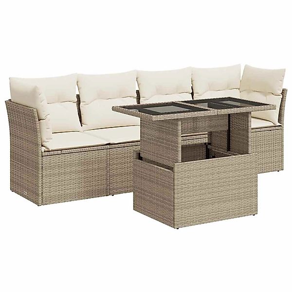 vidaXL 5-Tlg Garten-Sofagarnitur mit Kissen Beige Poly Rattan 3326089 günstig online kaufen