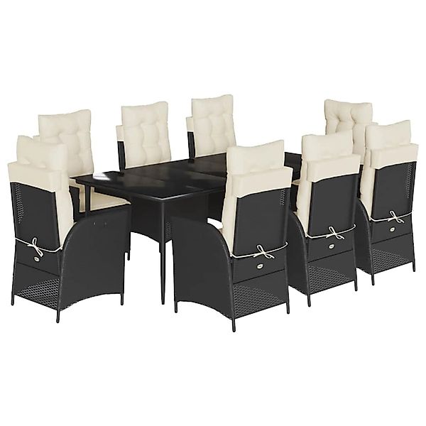 vidaXL 9-Tlg Garten-Essgruppe mit Kissen Schwarz Poly Rattan 3213162 günstig online kaufen