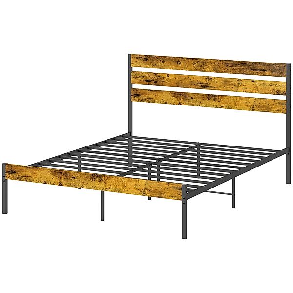 HOMCOM Doppelbettgestell 160 x 200 cm Doppelbett im Industriestil mit Staur günstig online kaufen