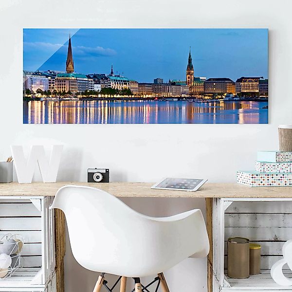 Glasbild Hamburg - Panorama Hamburg Skyline günstig online kaufen