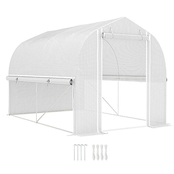 Outsunny Gewächshaus mit Aufrollbaren Seitenwänden Weiß 3 x 2 x 2 m günstig online kaufen