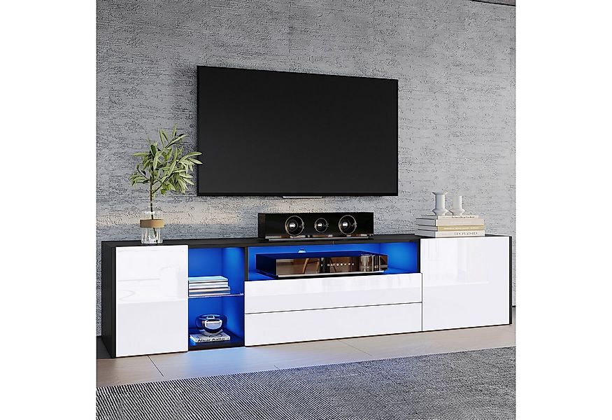 Merax Lowboard mit LED-Beleuchtung und Hochglanzfront (180 x 40 x 45 cm, 1 günstig online kaufen