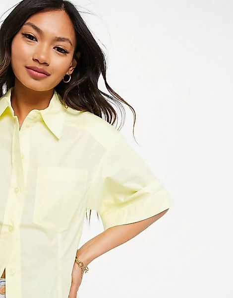 Mango – Kurzärmliges Popeline-Hemd in Gelb, Kombiteil günstig online kaufen