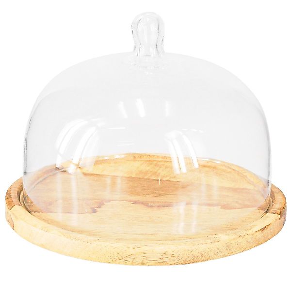 Viana Dekokorb Glasglocke Holzteller Deko Käseglocke günstig online kaufen