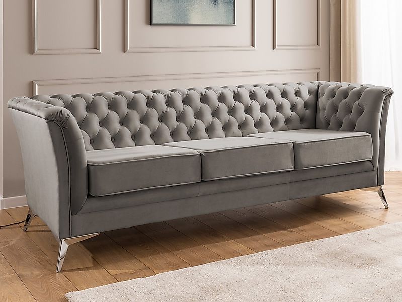 S-Style Möbel Chesterfield-Sofa Whitby, 3-Sitzer aus Samt mit goldenen, sil günstig online kaufen