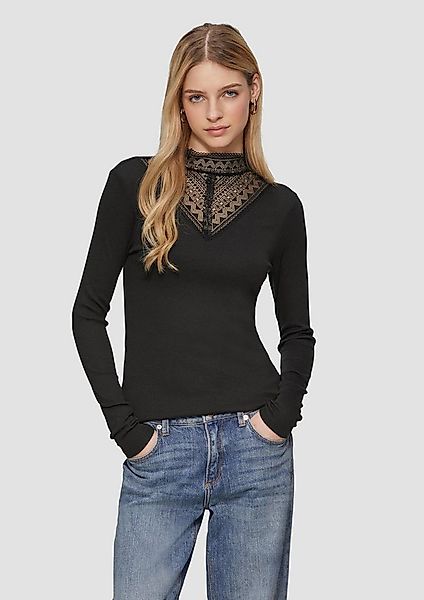 QS Langarmshirt T-Shirt Schmales Rippshirt mit Spitzeneinsatz am Ausschnitt günstig online kaufen