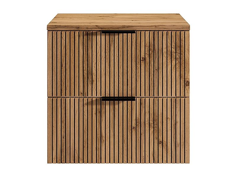 Waschbeckenunterschrank hängend mit Struktur und Holzplatte - Heller Naturt günstig online kaufen