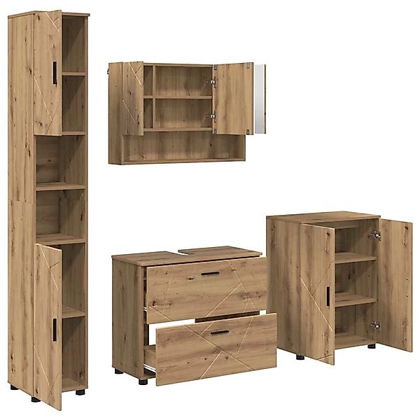 vidaXL Badezimmermöbel-Set 4-Tlg Artisan-Eiche Sperrholz und Metall 3393092 günstig online kaufen