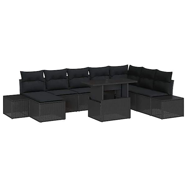 vidaXL Gartensofa-set mit Kissen 9-Tlg Schwarz Poly-Rattan 3349239 günstig online kaufen