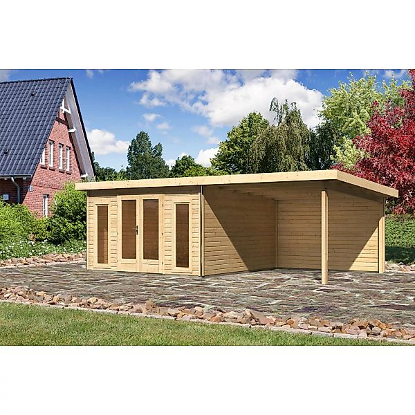 Karibu Holz-Gartenhaus Norrköping Naturbelassen Pultdach 365 cm x 365 cm günstig online kaufen