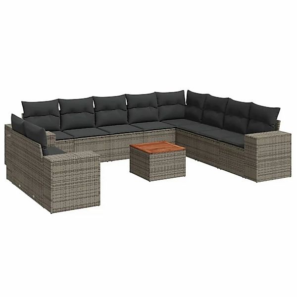 vidaXL 11-tlg Garten-Sofagarnitur mit Kissen Grau Poly Rattan Modell 70 günstig online kaufen