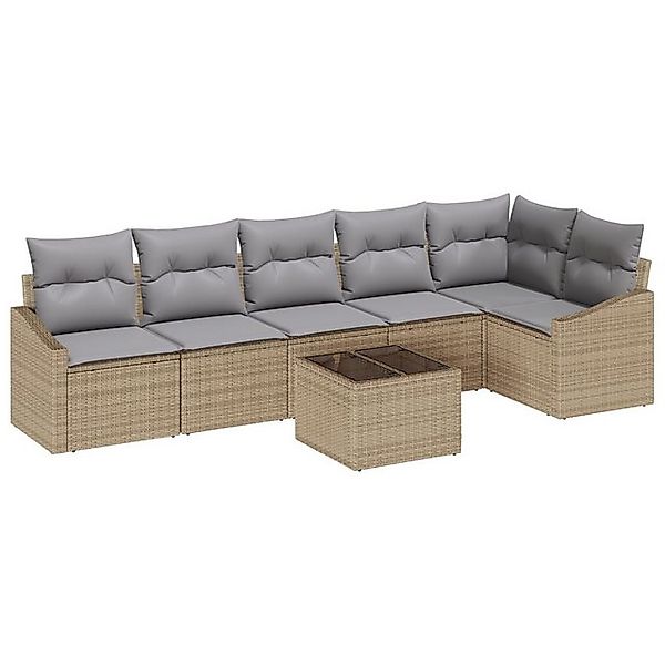 vidaXL Loungesofa 7-teiliges Garten Sofa Set mit Kissen Schwarz Poly Rattan günstig online kaufen