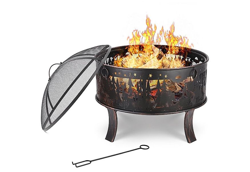 Femor Feuerschale Ø71x65cm Feuerstelle mit Funkenschutz für den garten günstig online kaufen