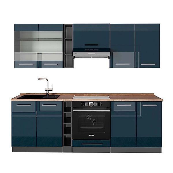 Vicco Fame-Line Küchenschränke Dunkelblau Hochglanz/Anthrazit 235 cm AP Eic günstig online kaufen