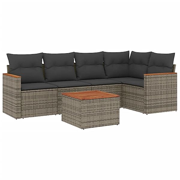 vidaXL 6-Tlg Garten-Sofagarnitur mit Kissen Grau Poly Rattan 3258357 günstig online kaufen