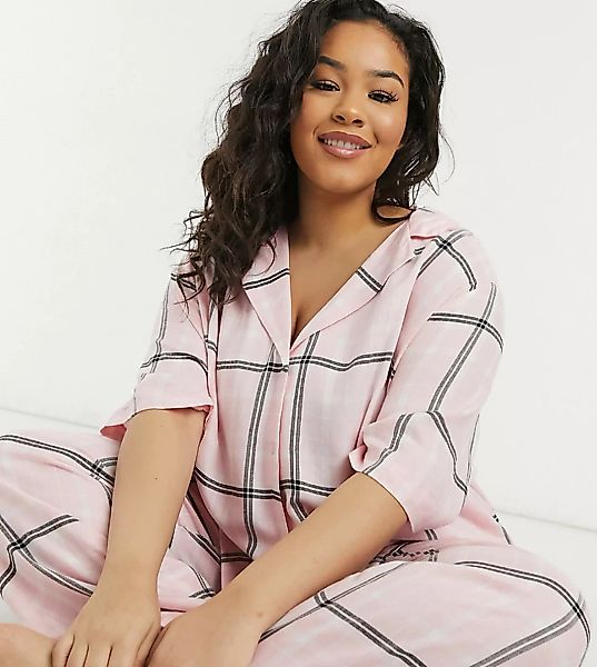 ASOS DESIGN Curve – Mix and Match – Kariertes Pyjamahemd mit überschnittene günstig online kaufen