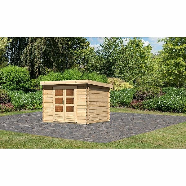 Karibu Holz-Gartenhaus Ängelholm Natur Pultdach Unbehandelt 280 cm x 220 cm günstig online kaufen