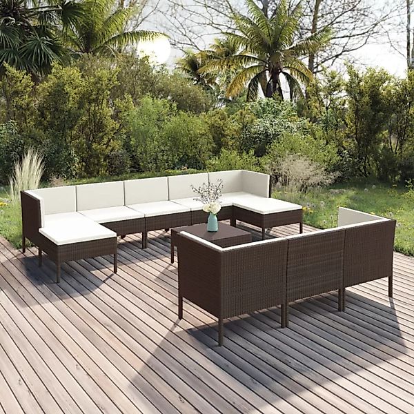 11-tlg. Garten-lounge-set Mit Auflagen Poly Rattan Braun günstig online kaufen