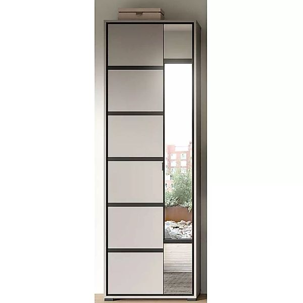 Dielenkleiderschrank mit Spiegel in Grau & Schwarz 65 cm breit günstig online kaufen