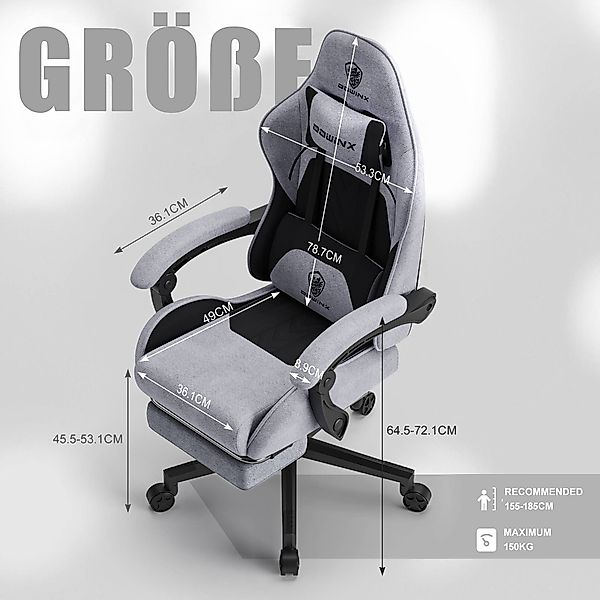 Dowinx Gaming-Stuhl Taschenfederkissen mit Kopfstützenmassage, ergonomische günstig online kaufen