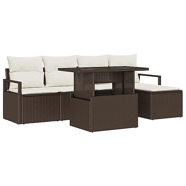 vidaXL Garten-Sofa-Set mit Speicher 6-Tlg Braun Poly Rattan 3357541 günstig online kaufen