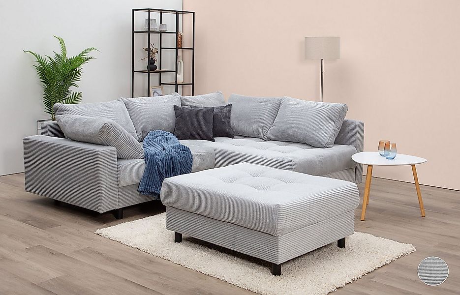 COLLECTION AB Ecksofa Toni L-Form, B: 215 cm, mit Hocker & 2 Zierkissen, Fe günstig online kaufen