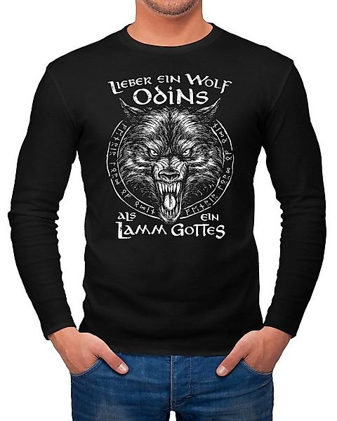 Neverless Longsleeve Herren Longsleeve Spruch Lieber ein Wolf Odins als ein günstig online kaufen