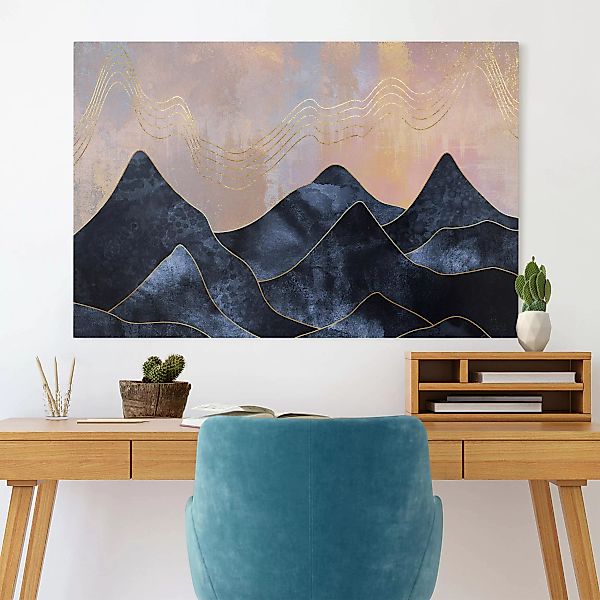 Leinwandbild Abstrakt - Querformat Goldene Dämmerung über Gebirge günstig online kaufen