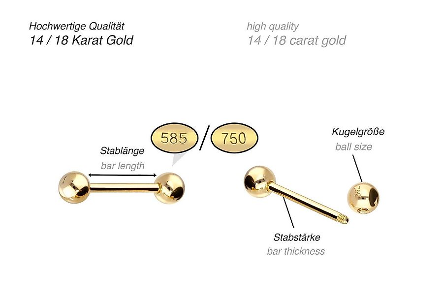 PIERCINGLINE Brustwarzenpiercing 14/18 Karat Gold Barbell (Barbells, 1-tlg) günstig online kaufen
