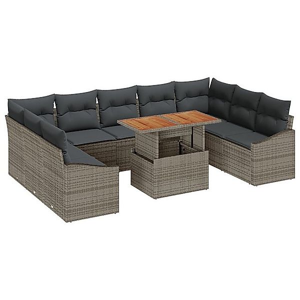 vidaXL Loungesofa 10-teiliges Garten Sofa Set mit Kissen Grau Poly Rattan, günstig online kaufen