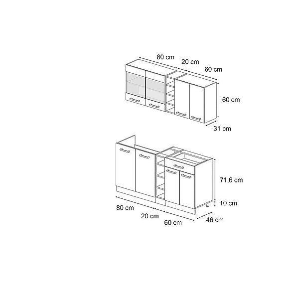 Vicco Küchenzeile R-Line, Rot Hochglanz/Goldkraft Eiche/Goldkraft günstig online kaufen