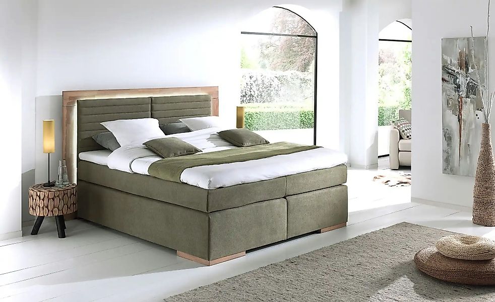 uno Massivholz-Boxspringbett mit LED-Beleuchtung Marlow ¦ grün ¦ Maße (cm): günstig online kaufen