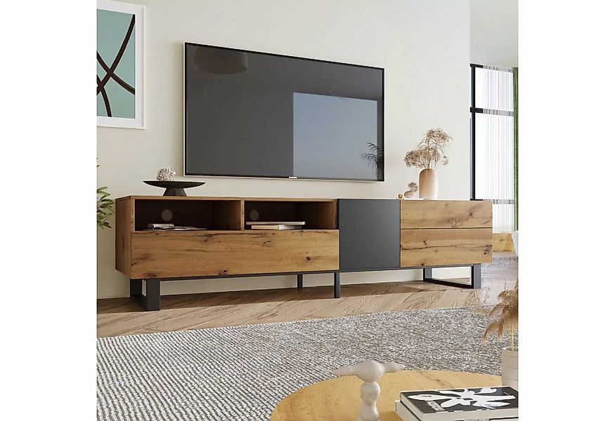 REDOM TV-Schrank mit Holzmaserung 180cm Moderner Colorblocking 180 x 50 x 3 günstig online kaufen