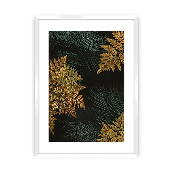 Poster Golden Leaves II, 21 x 30 cm, Ramka: Biała günstig online kaufen