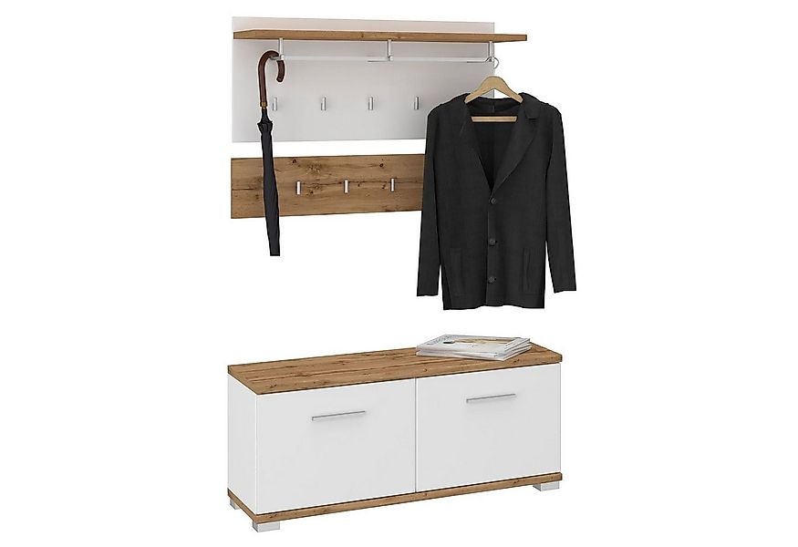 CARO-Möbel Wandgarderobe BILBAO, Garderobenset Flurgarderobe Sitzbank Wotan günstig online kaufen