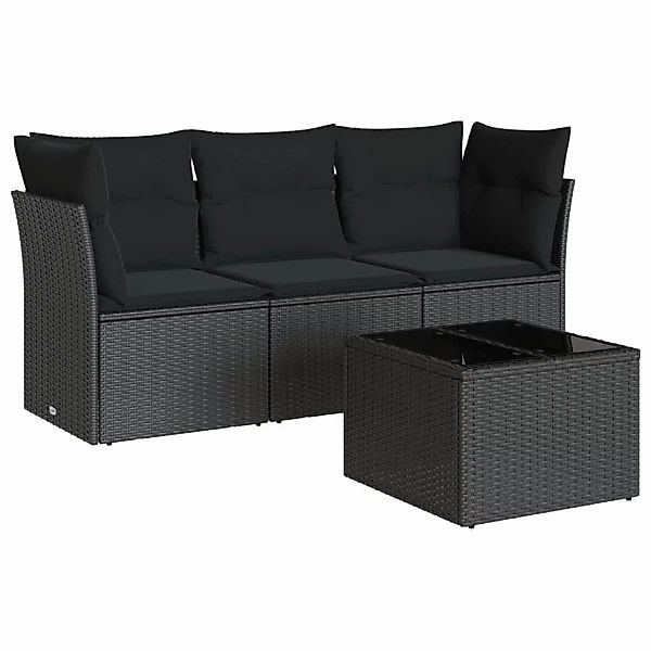 vidaXL 4-tlg Garten-Sofagarnitur mit Kissen Schwarz Poly Rattan Modell 6 günstig online kaufen