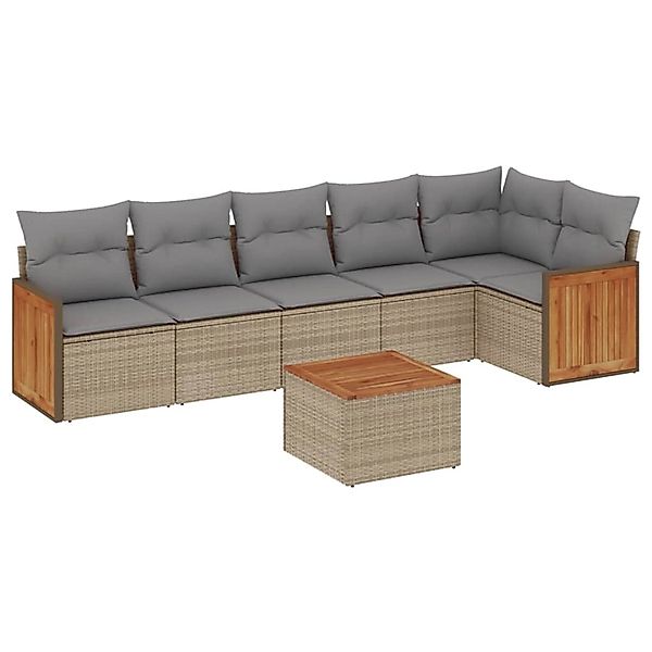 vidaXL 7-Tlg Garten-Sofagarnitur mit Kissen Beige Poly Rattan 3227676 günstig online kaufen