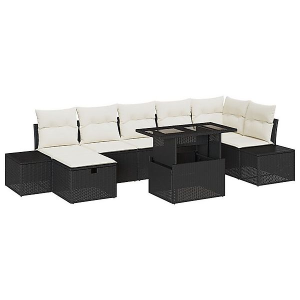 vidaXL Loungesofa 8-teiliges Garten Sofa Set mit Kissen Schwarz Poly Rattan günstig online kaufen