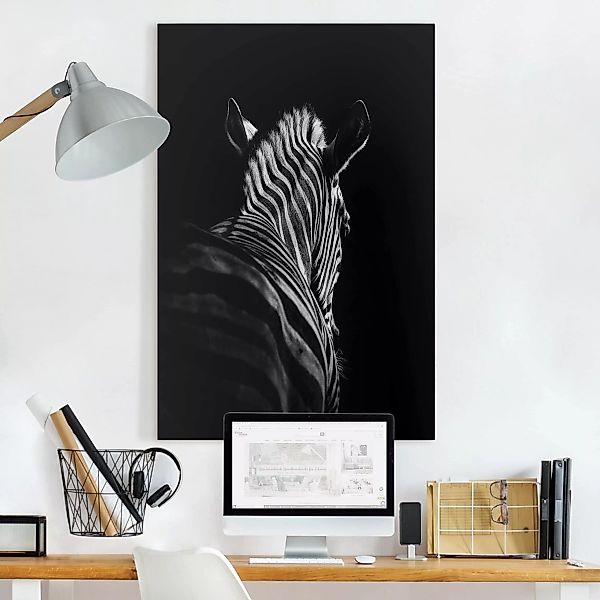 Leinwandbild Schwarz-Weiß - Querformat Dunkle Zebra Silhouette günstig online kaufen